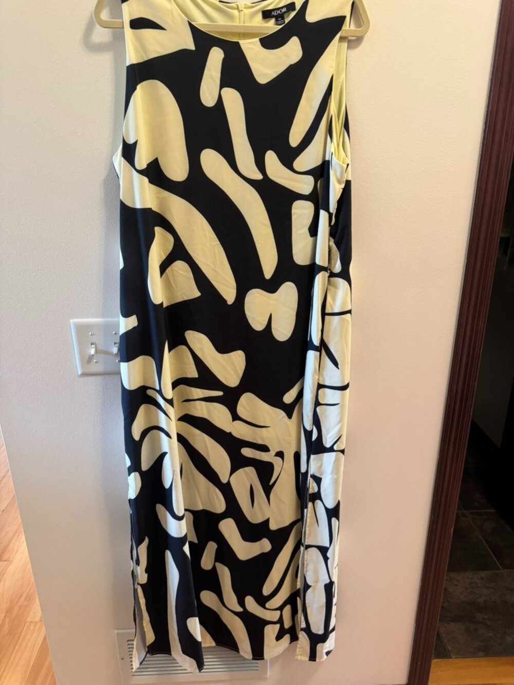 ADOR 2XL Black Cream Abstract Print Sleeveless Maxi Dress Plus Size